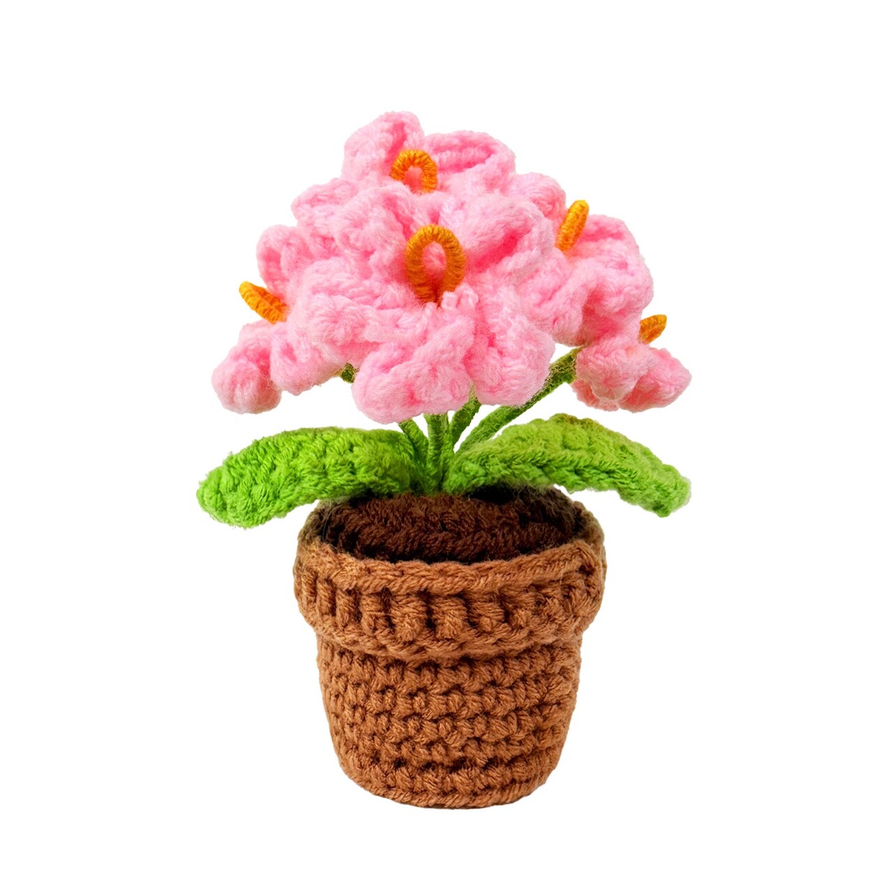 Wrapables Crochet Artificial Flowers, Knitted Potted Plants For Home and Office Decoration, Forget Me Not Pink